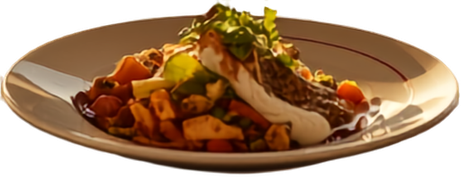 Chef-curated plate with fresh vegetables and herbs
